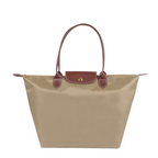 Women's leather tote bag large shoulder bag with zipper, water-resistant nylon