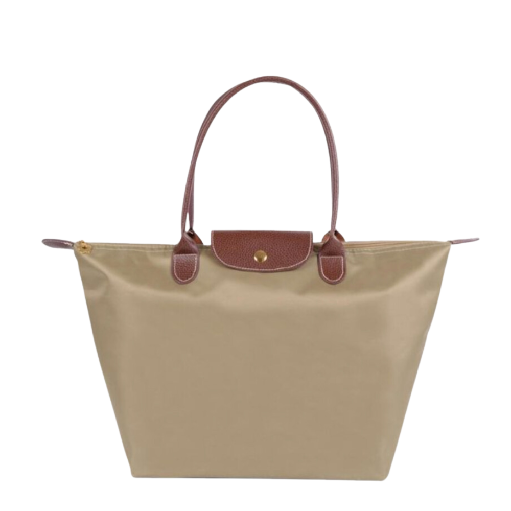 Women's leather tote bag large shoulder bag with zipper, water-resistant nylon