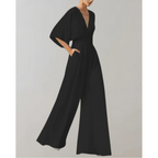 Women's wide leg jumpsuit in fluid lightweight fabric, fitted waist, elegant silhouette