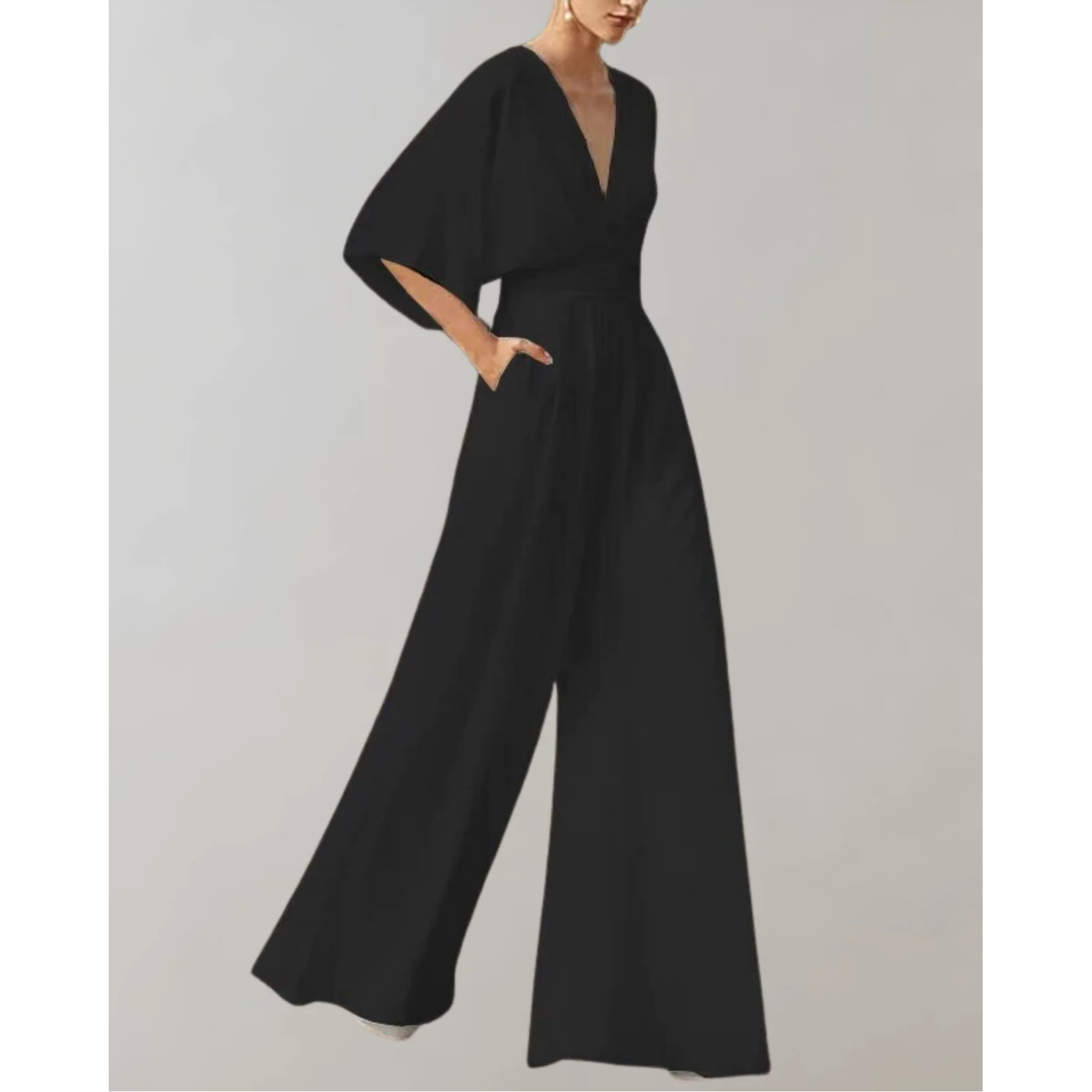 Women's wide leg jumpsuit in fluid lightweight fabric, fitted waist, elegant silhouette