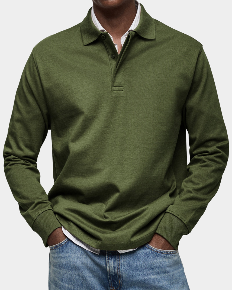 Men Polo Shirt Long Sleeve Stretch Breathable Winter Knit Top