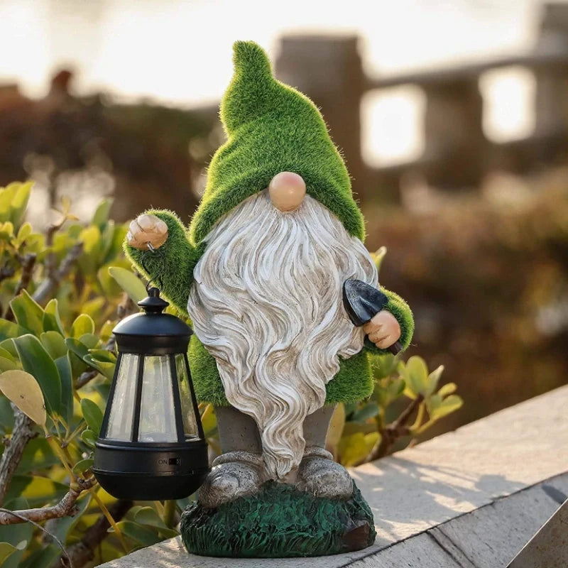 Solar garden gnomes outdoor decor warm white glow weather-resistant resin