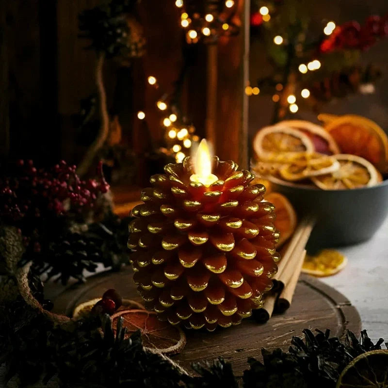 LED pinecone candles flameless warm white with remote and timer