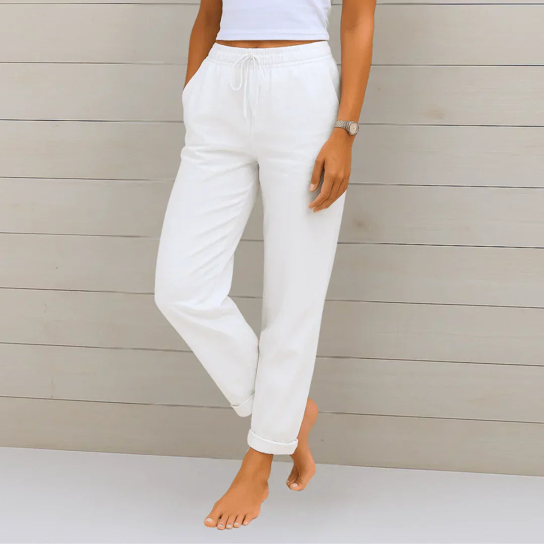 Women Linen Pants Stretch Elastic Waist Relaxed Fit | Talia
