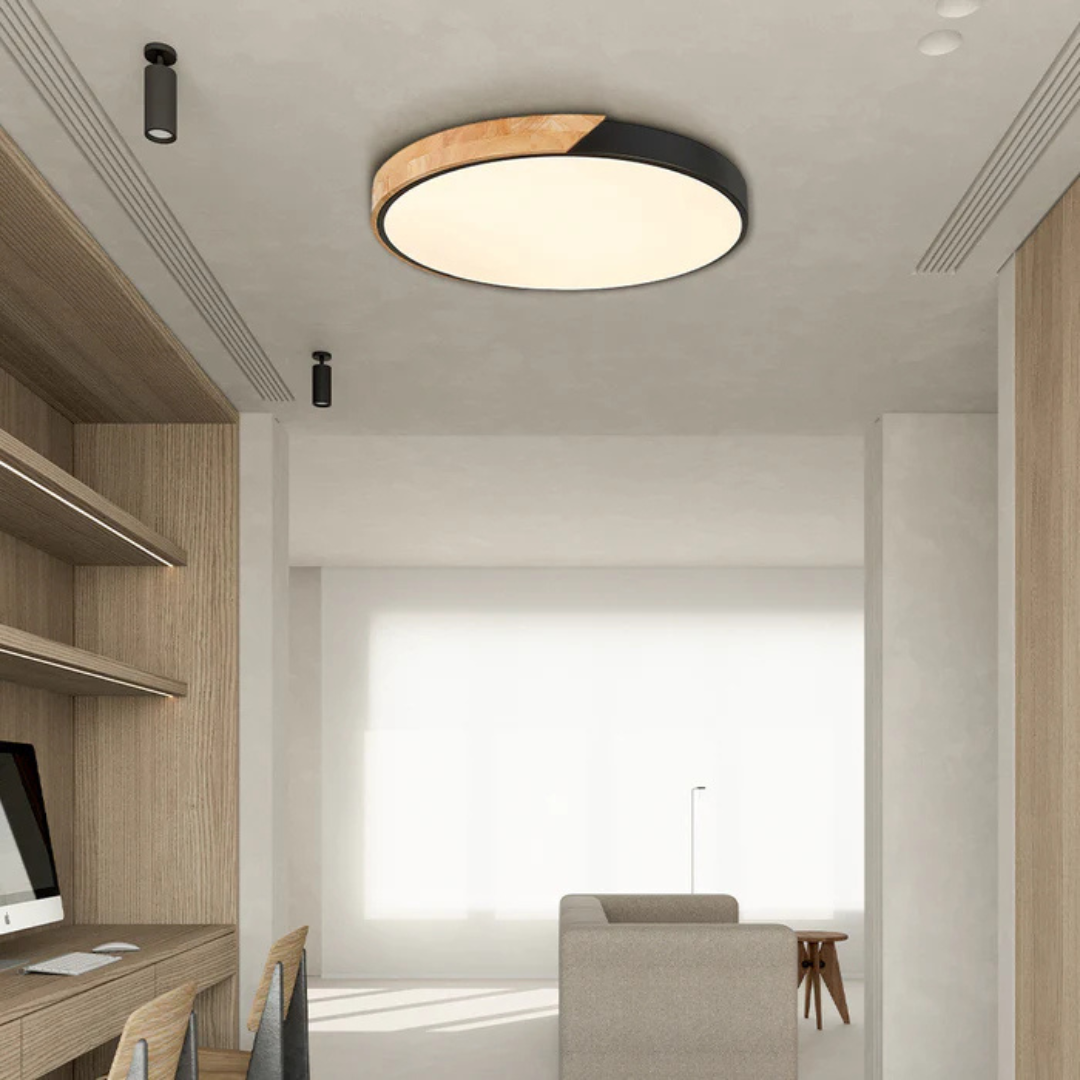 Scandinavian wood LED ceiling light, round modern indoor flush mount