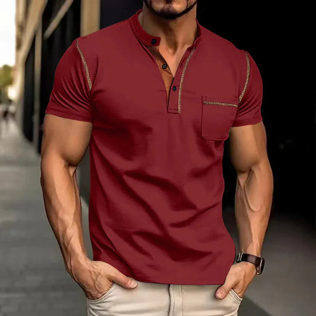 Men's polo shirt cotton blend regular fit short sleeve button placket