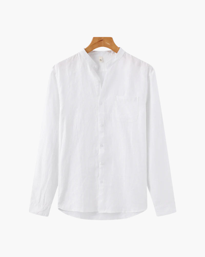 Men's linen summer set white shirt beige shorts and black retro sunglasses 3-piece outfit