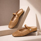 Women's woven mule flats with orthopedic sole, backless slip-on style in 6 colors