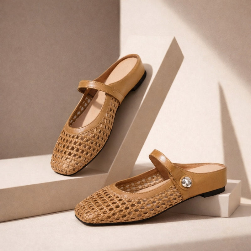 Women's woven mule flats with orthopedic sole, backless slip-on style in 6 colors