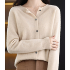 Women's merino wool sweater round neck with button placket slim fit
