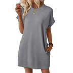 Women A-Line Dress with round neckline casual style