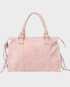 Leather tote bag vanilla pink with gold hardware, genuine Italian leather, zip closure