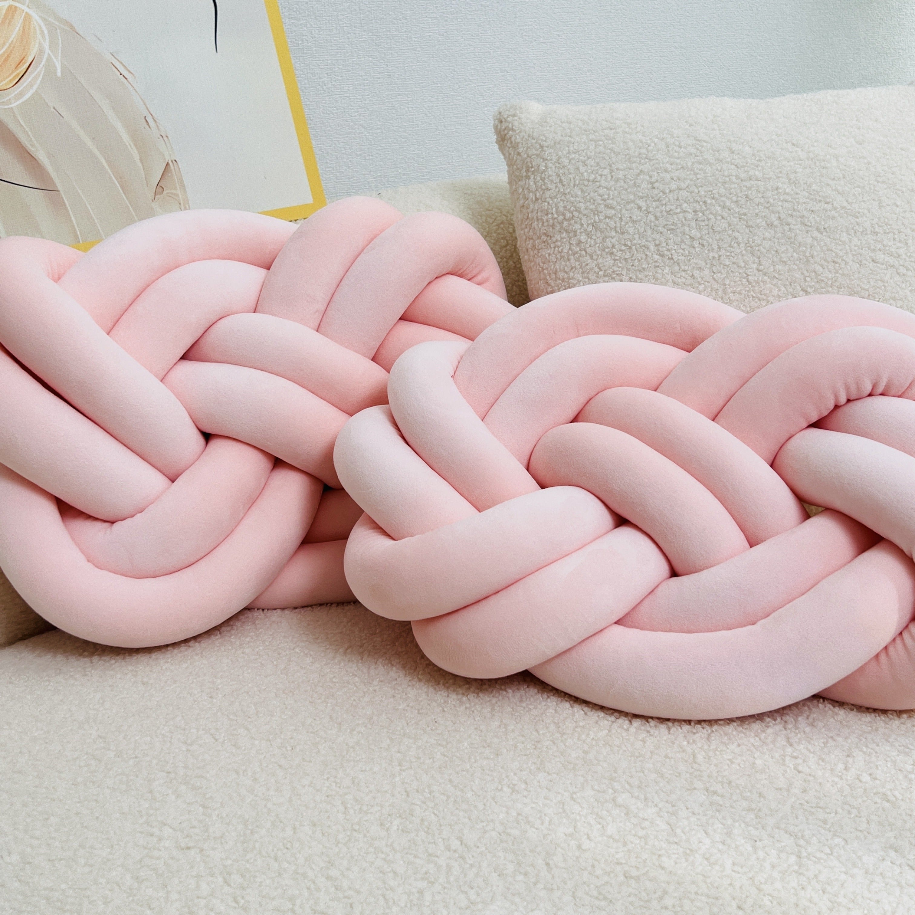 Plush button ball cushions set of 2, decorative knot design for sofa and bed