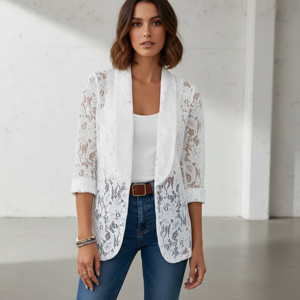 Elegant Blazer - Lace Top with Long Sleeves