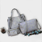 Women 4 piece vintage bag set in brown black red and gray