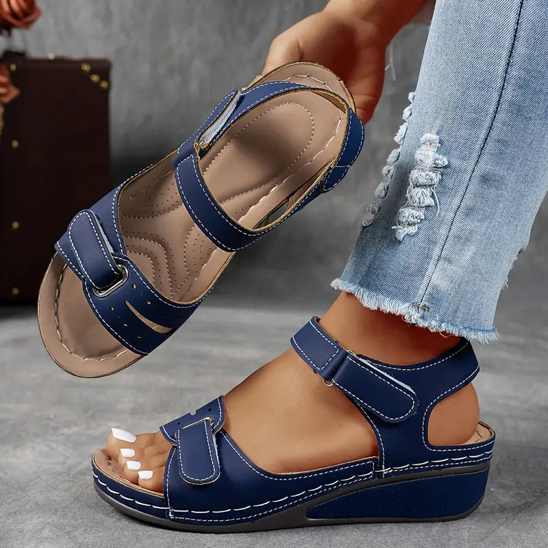 Wedge sandals with orthopedic contoured footbed and adjustable strap, women's summer support sandal