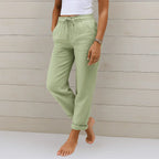Women Linen Pants Stretch Elastic Waist Relaxed Fit | Talia
