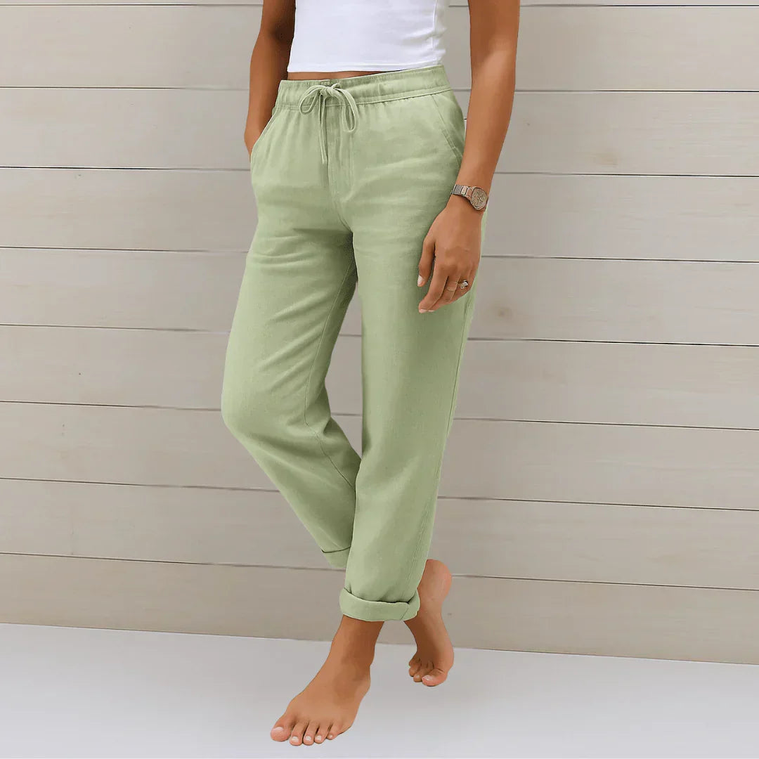 Women Linen Pants Stretch Elastic Waist Relaxed Fit | Talia