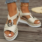 Women sandals buckle strap slip on flat lightweight breathable