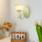 Green floral glass wall lamp, 3-step dimmable, 1 or 2-light indoor fixture