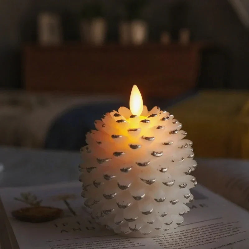 LED pinecone candles flameless warm white with remote and timer