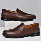 Men leather loafers slip on moccasins with cushioned insole and rubber outsole