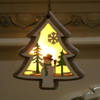 Wooden Christmas ornaments set of 2, modern natural wood, bell star tree gift shapes