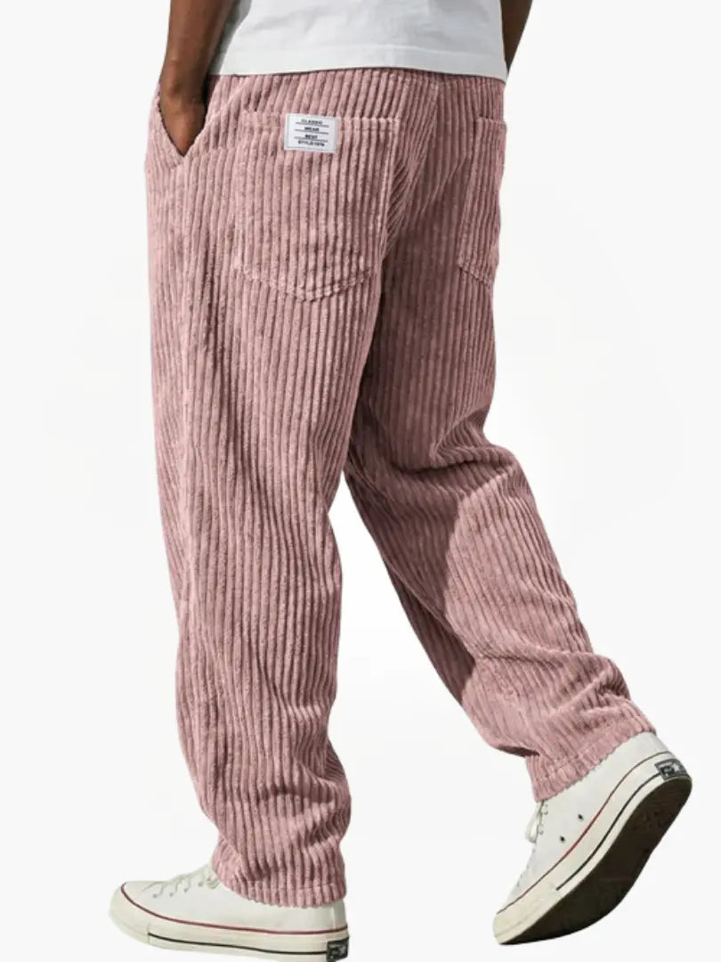 Men's corduroy drawstring trousers relaxed fit all-season smart casual