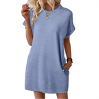 Women A-Line Dress with round neckline casual style