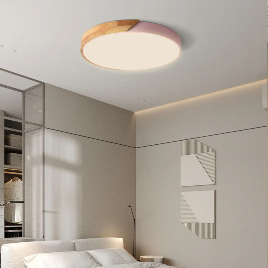 Scandinavian wood LED ceiling light, round modern indoor flush mount