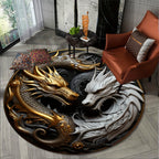 Round dragon rug non-slip decorative carpet flatwoven polyester floor mat