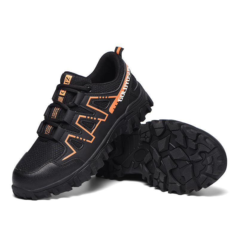 Safety shoes with steel toe cap, anti-slip puncture-resistant sole, breathable mesh upper