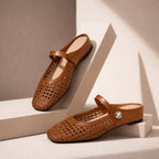 Women's woven mule flats with orthopedic sole, backless slip-on style in 6 colors