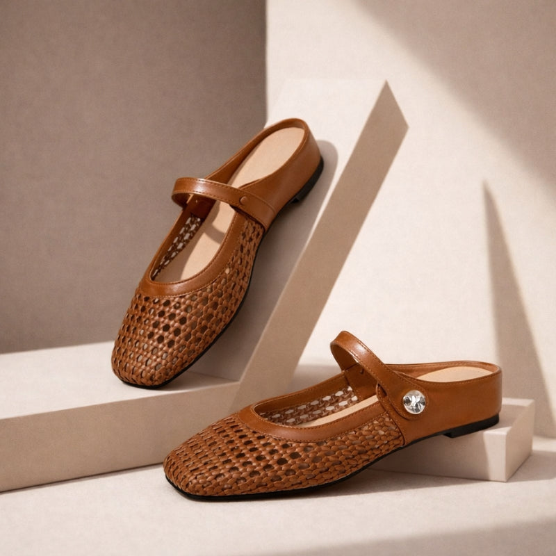 Women's woven mule flats with orthopedic sole, backless slip-on style in 6 colors