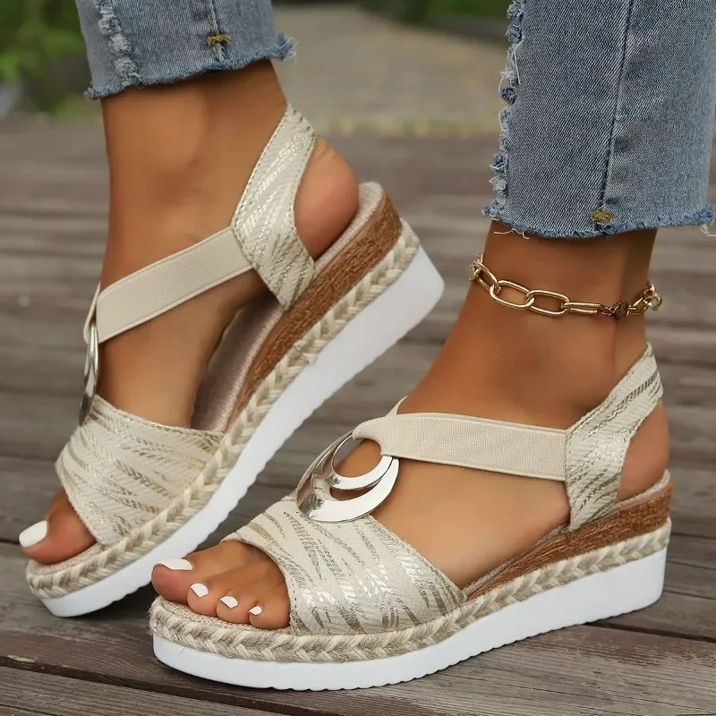 Women sandals buckle strap slip on flat lightweight breathable