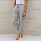 Women Linen Pants Stretch Elastic Waist Relaxed Fit | Talia