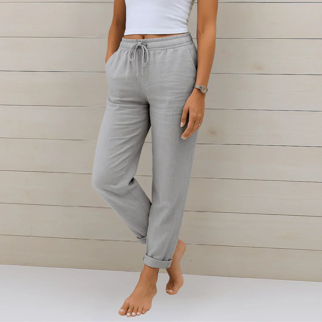 Women Linen Pants Stretch Elastic Waist Relaxed Fit | Talia