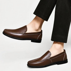 Men leather loafers slip on moccasins with cushioned insole and rubber outsole