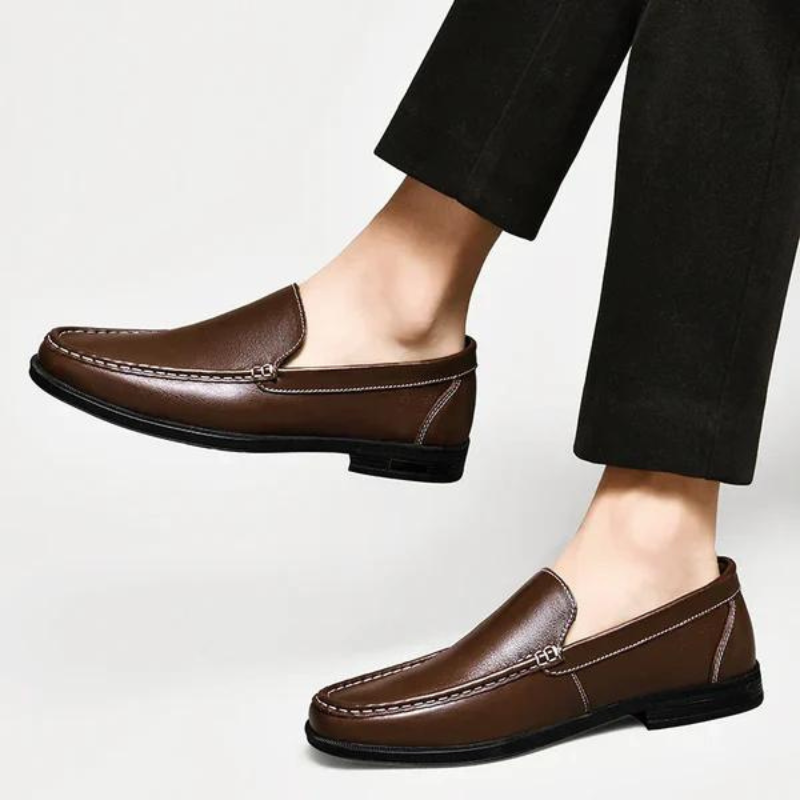 Men leather loafers slip on moccasins with cushioned insole and rubber outsole
