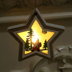 Wooden Christmas ornaments set of 2, modern natural wood, bell star tree gift shapes