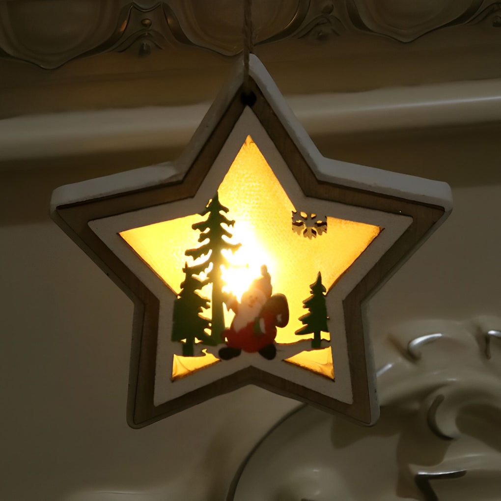 Wooden Christmas ornaments set of 2, modern natural wood, bell star tree gift shapes