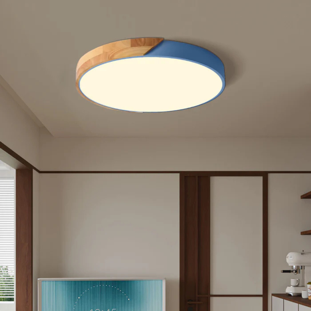 Scandinavian wood LED ceiling light, round modern indoor flush mount