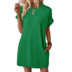 Women A-Line Dress with round neckline casual style