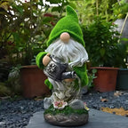 Solar garden gnomes outdoor decor warm white glow weather-resistant resin