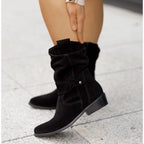 Women suede ankle boots low block heel slouch cuff side zip