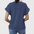 Women's openwork blouse short sleeve round neck loose fit, decorative perforated knit