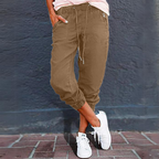 Women cargo pants relaxed fit with multi-pocket design and elastic ankle cuffs