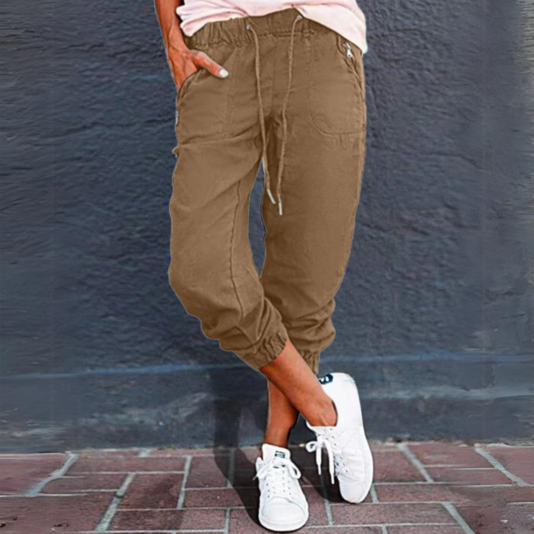 Women cargo pants relaxed fit with multi-pocket design and elastic ankle cuffs