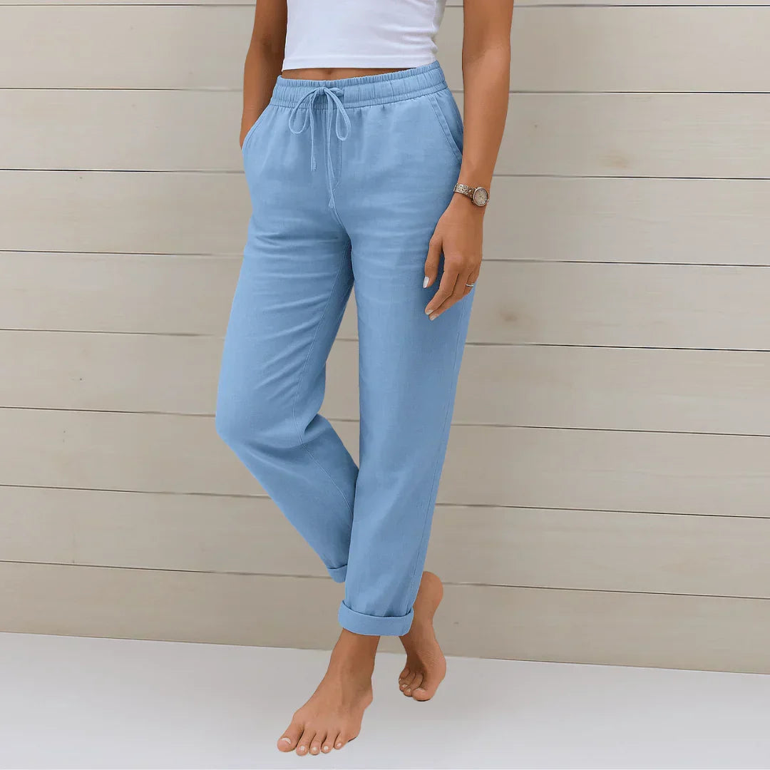Women Linen Pants Stretch Elastic Waist Relaxed Fit | Talia