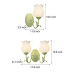 Green floral glass wall lamp, 3-step dimmable, 1 or 2-light indoor fixture
